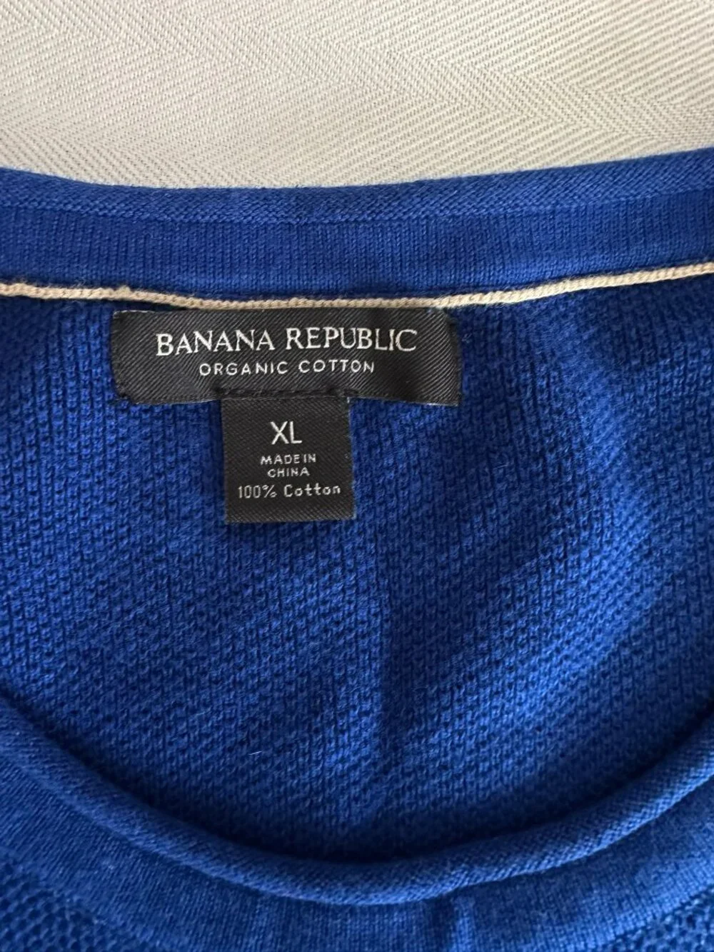 Banana Republic Men’s Organic Cotton Honeycomb Crew Sweater | Blue | XL